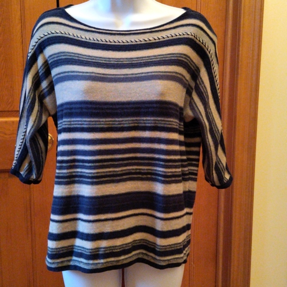 Chaps denim striped sweater with elbow length sleeves